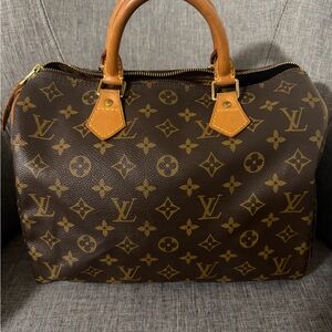 Louis Vuitton Monogram Canvas Speedy Handbag Brown with Tan Trim